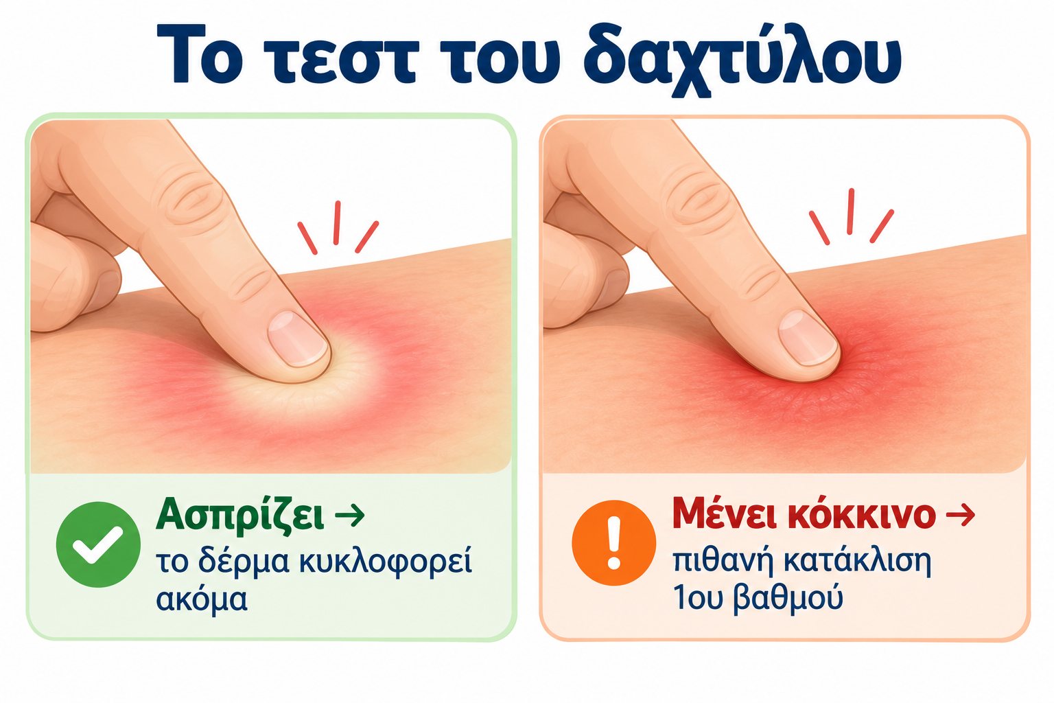 Το τεστ του δαχτύλου για κατάκλιση 1ου βαθμού: αν το κόκκινο σημείο ασπρίζει ή μένει κόκκινο