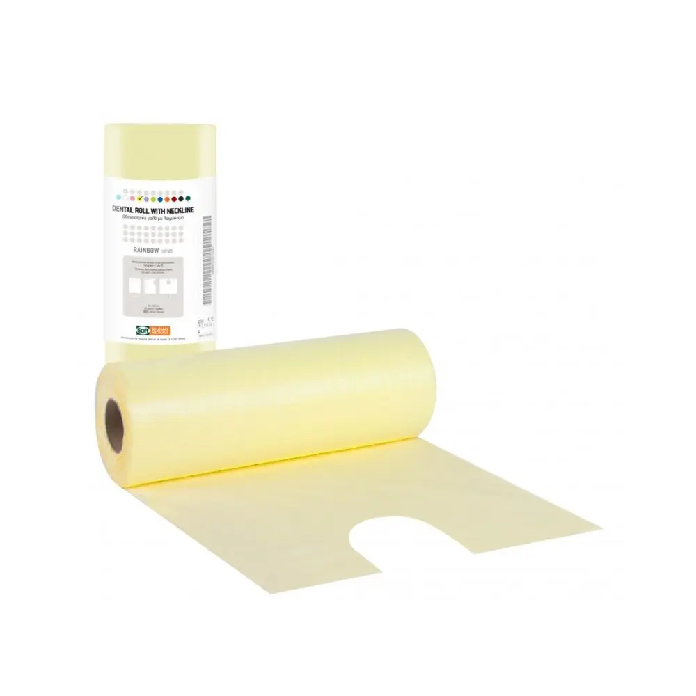 Dental bibs Soft Care with neckline on a roll - Yellow  53x60cm (box of 80)