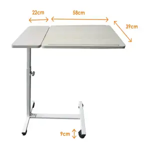 Table de lit à roulettes, plateau inclinable, beige | MOBIAK