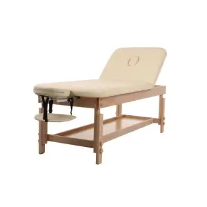 Mobiak Stationary Wooden Beech Massage Bed Beige 70cm with Storage Shelf - 200kg Premium