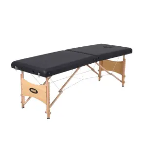Mobiak Wooden Folding Massage Table 2-Section Black 60cm Compact | With  Accessories | 200kg