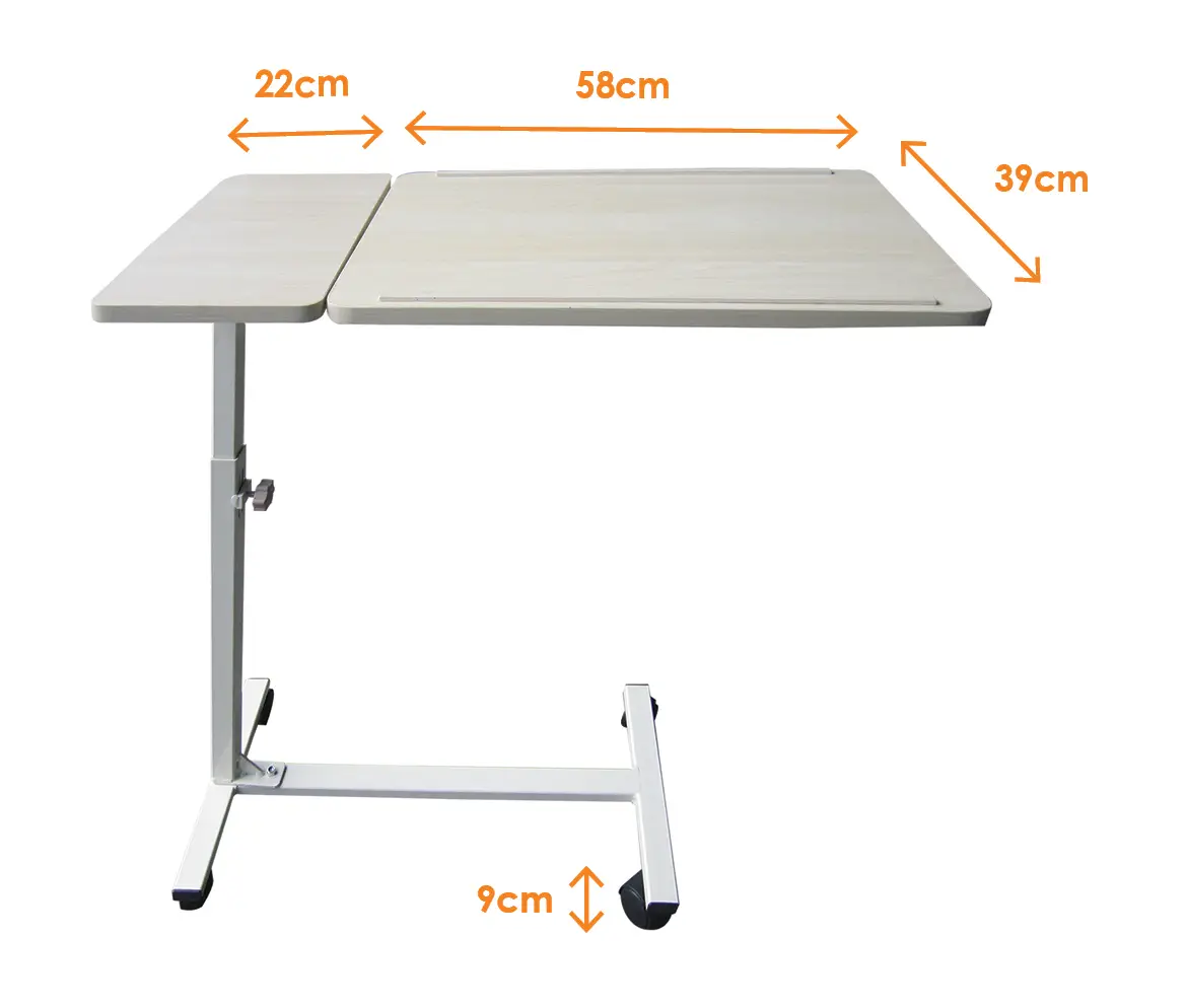 Table de lit à roulettes, plateau inclinable, beige | MOBIAK