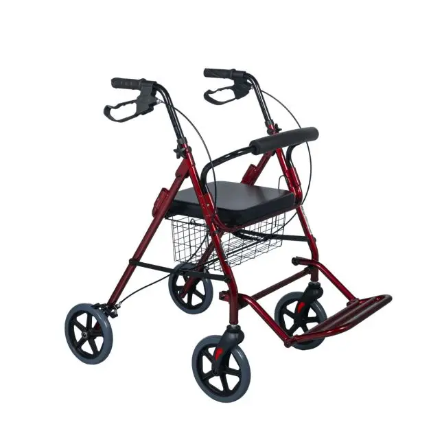 Mobiak CHERRY 2-in-1 Burgundy Rollator - Stylish Aluminum Walker with Transit Chair Function