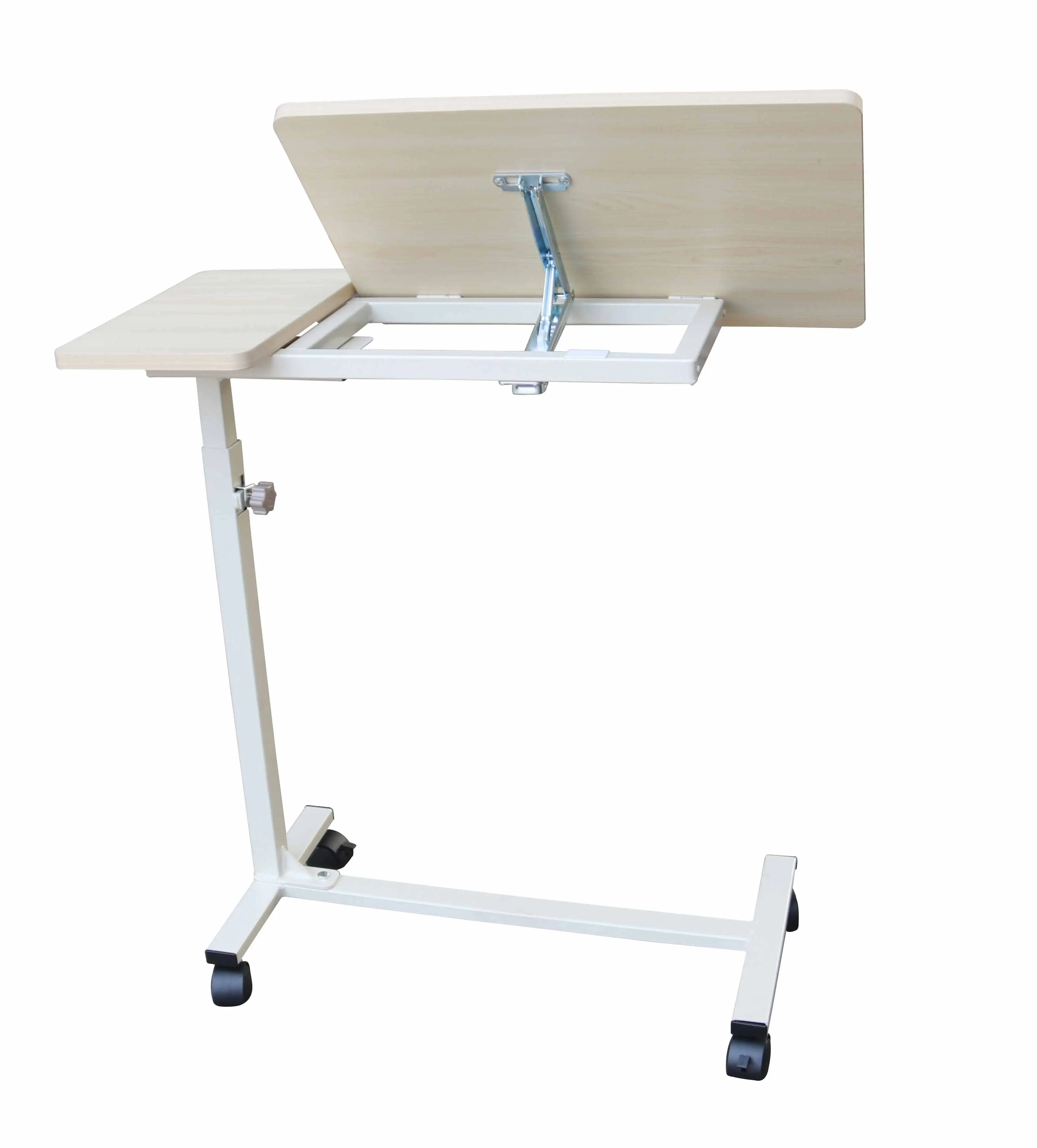 Table de lit à roulettes, plateau inclinable, beige | MOBIAK