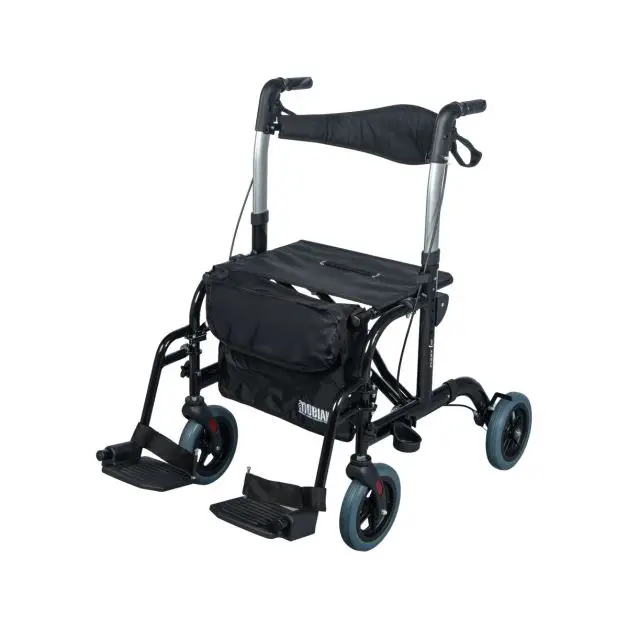 Mobiak FLEXY 2-in-1 Rollator Transit Chair - Aluminum Walker with Swing-Away Footrests | 136kg