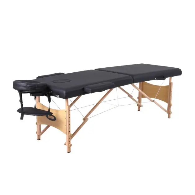 Mobiak Wooden Folding Massage Table 2-Section Black 60cm Compact | With  Accessories | 200kg